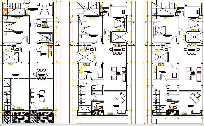 Multi-Family Three Story Building Floor Plan dwg file