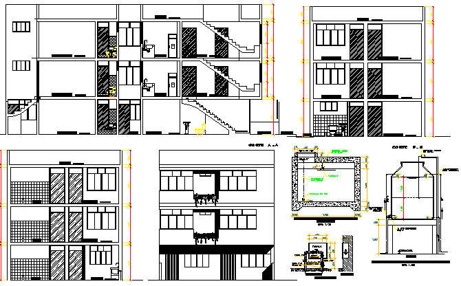 Multi-Family Three Story Building with Roof Terrace Architecture Project dwg file
