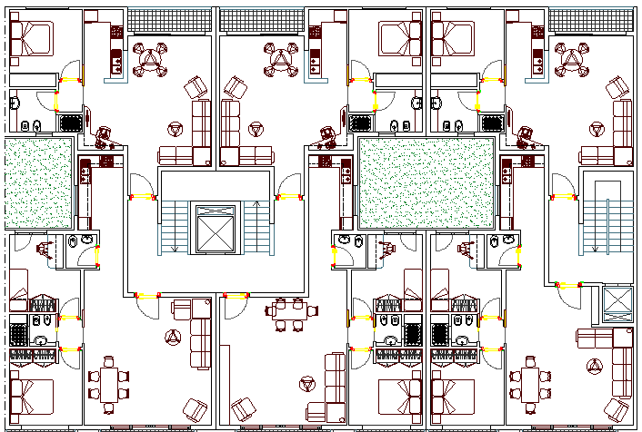 Multi Family and Multi Flooring House Elevation Plan dwg file