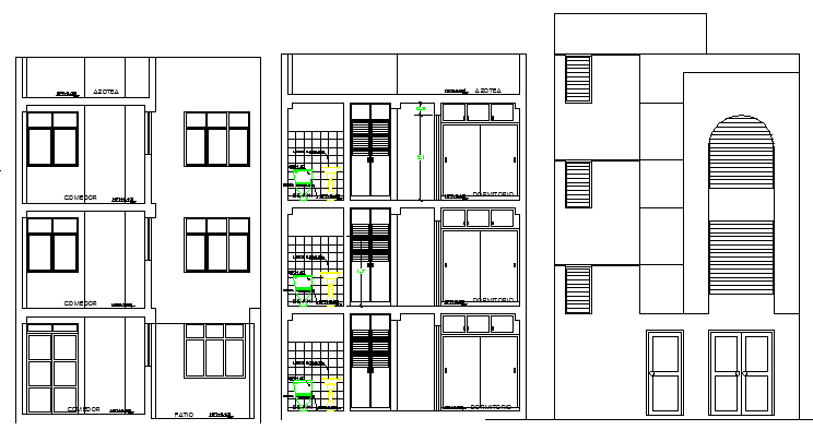 Multi-Family and Multi-Flooring Residential Flats Elevation dwg file