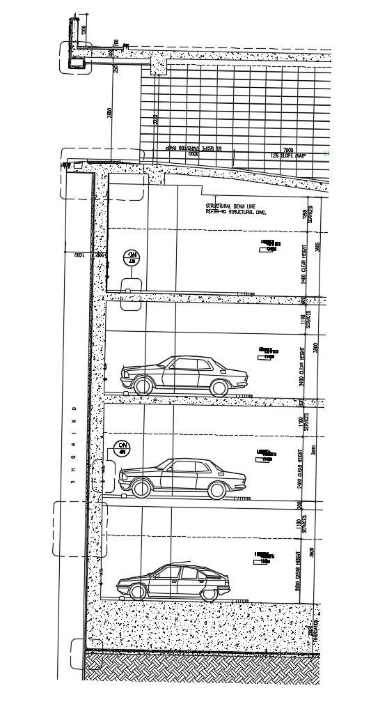 Multi Floor Parking Layout Section CAD Drawing 