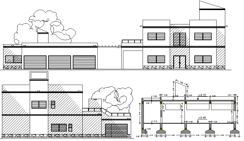 Multi-Flooring Bungalow Design and Elevation dwg file