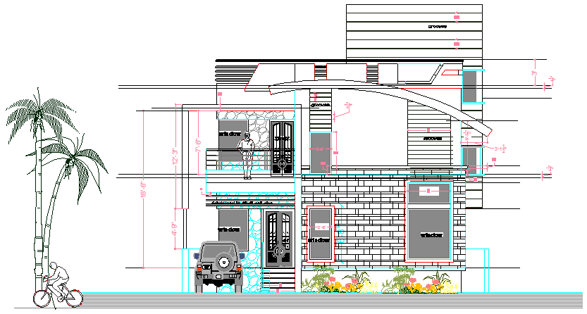 Multi Flooring Bungalow Design and Elevation dwg file