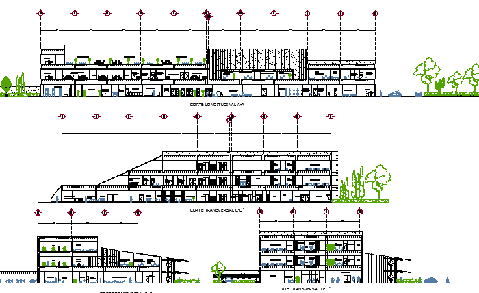 Multi-Flooring Hospital All Sided Sectional View dwg file