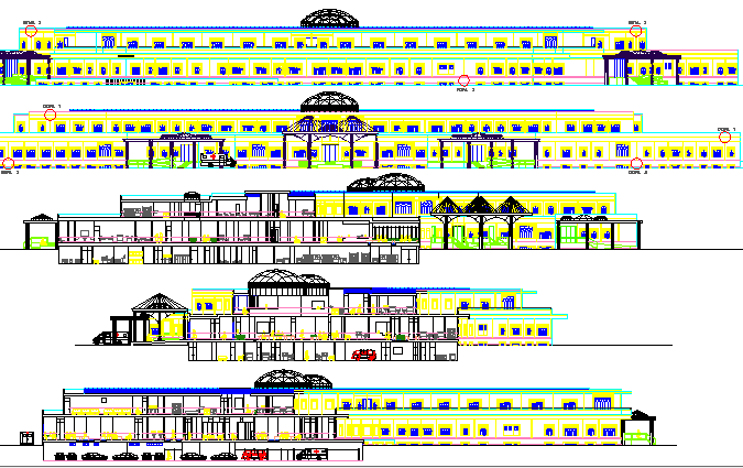 Multi-Flooring Hospital Elevation and Section Details dwg file