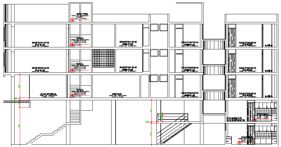 Multi Flooring Hotel Design and Elevation Plan dwg file