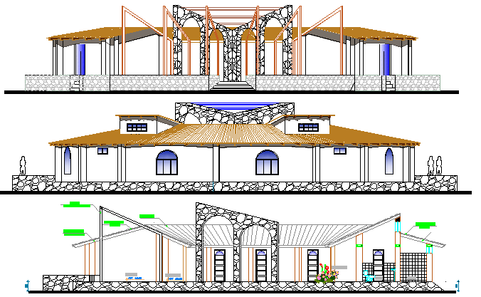 Multi-Flooring Hotel Elevation and Section Details dwg file
