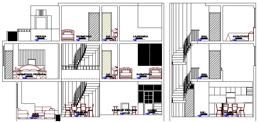 Multi-Flooring House Design and Elevation dwg file