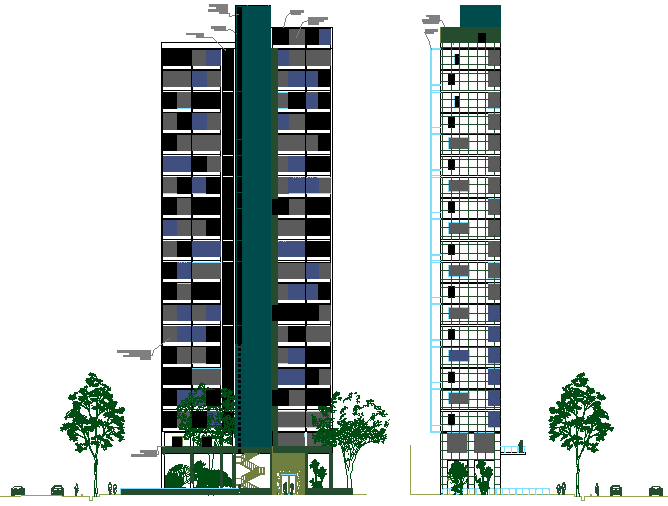 Multi Flooring Housing Apartment Flats Elevation dwg file