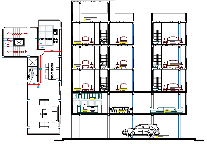 Multi Flooring Residency Flats Architecture Design dwg file