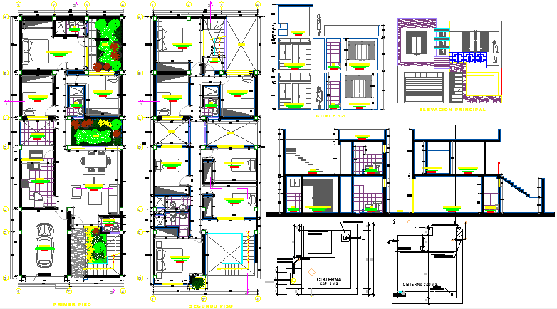 Multi-Flooring Single Family Housing Project dwg file