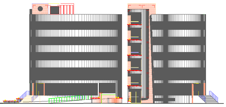 Multi Flooring Star Hotel Elevation and Section Plan dwg file