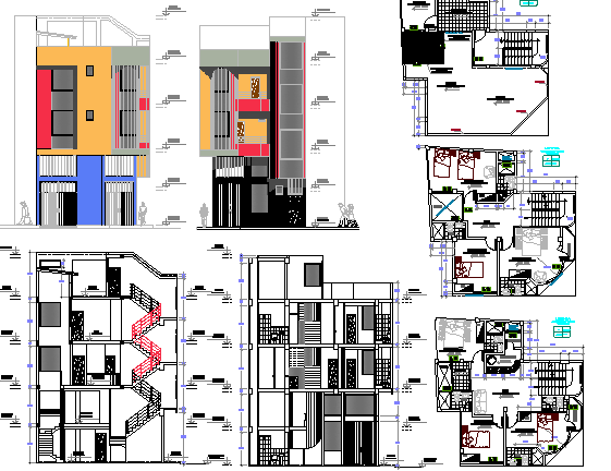 Multi-Flooring Trade and Accommodation Star Hotel Project dwg file