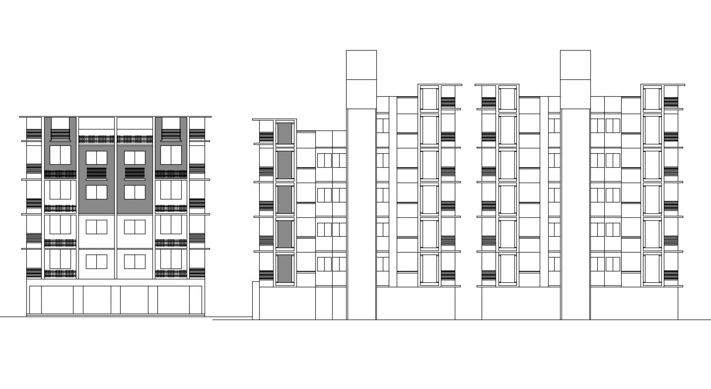 Multi-Storey Residence Apartment Elevation Design AutoCAD Drawing Free Download