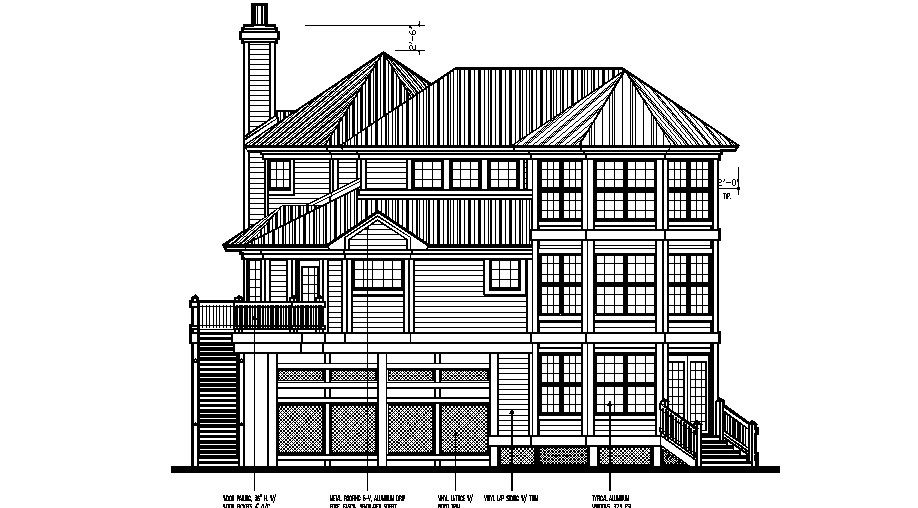 Multi-familiar house front elevation autocad file