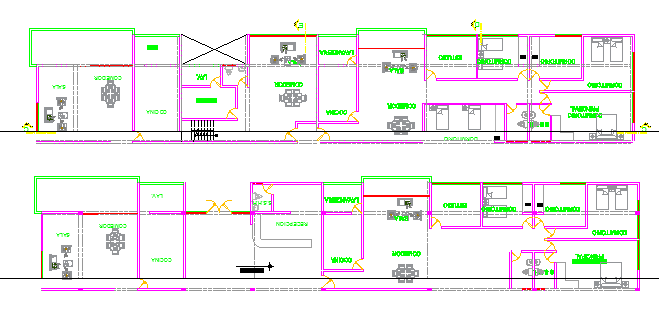 Multi-family ad multi-flooring housing building section view dwg file