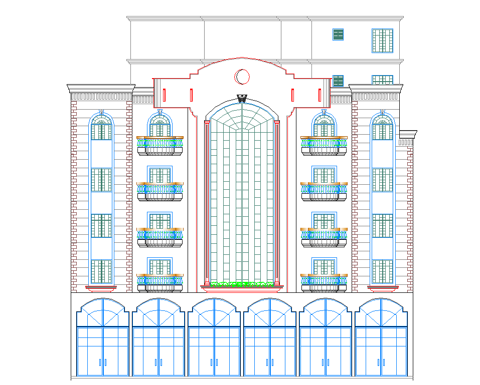 Multi-family and multi-flooring apartment flats elevation details dwg file