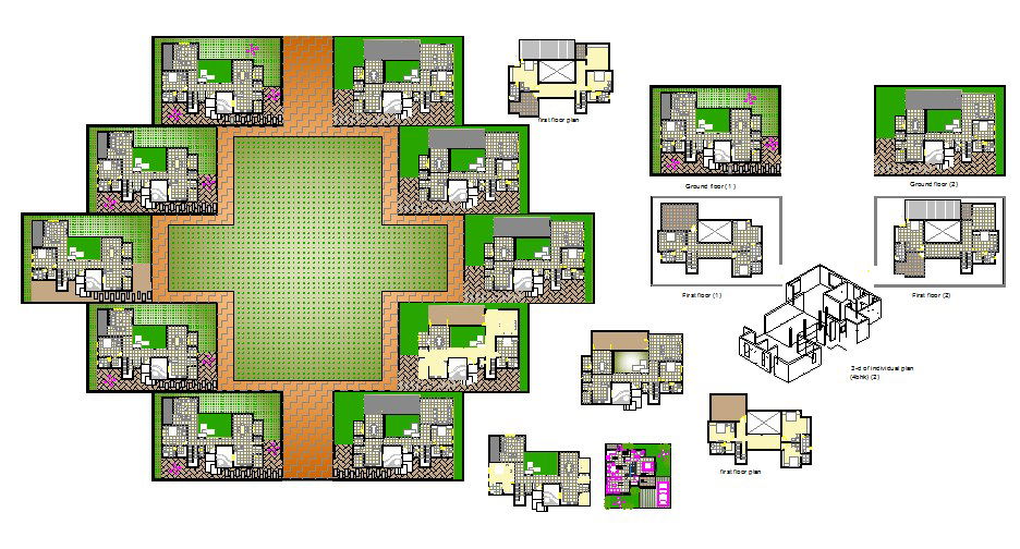 Multi-family apartment building floors floor plan details dwg file
