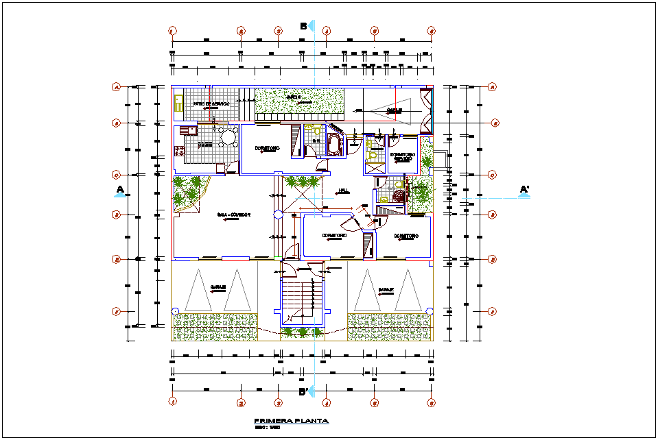 Multi family building first floor architectural plan dwg file