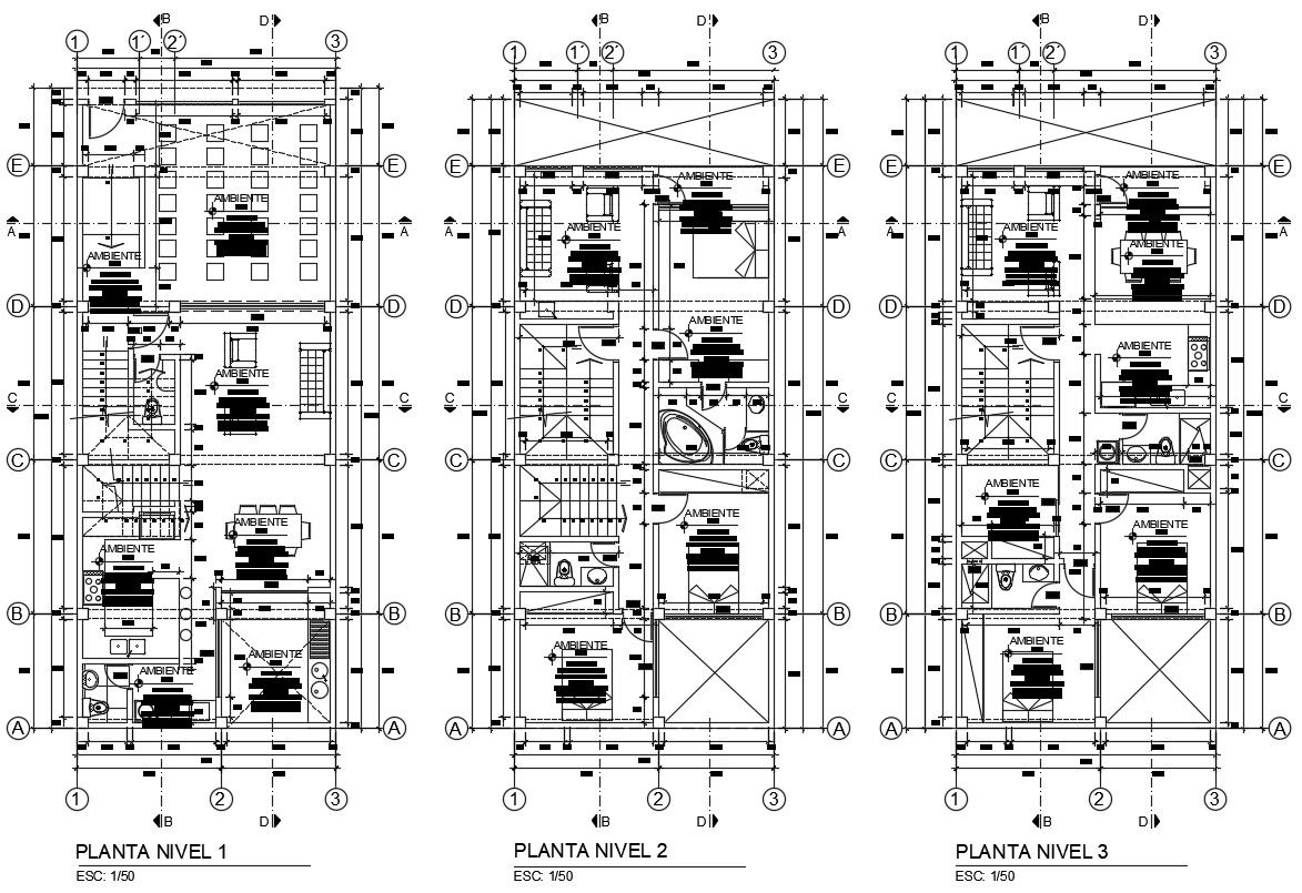 Multi-family house plan in dwg file
