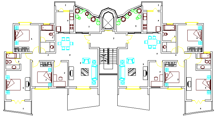 Multi-family housing apartment architecture layout plan dwg file