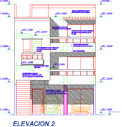 Multi-family housing apartment flats elevation dwg file