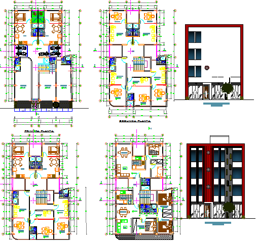 Multi-family housing building architecture project dwg file
