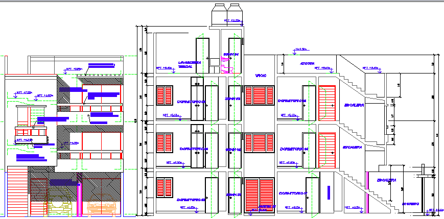Multi-family housing building detailing section plan dwg file