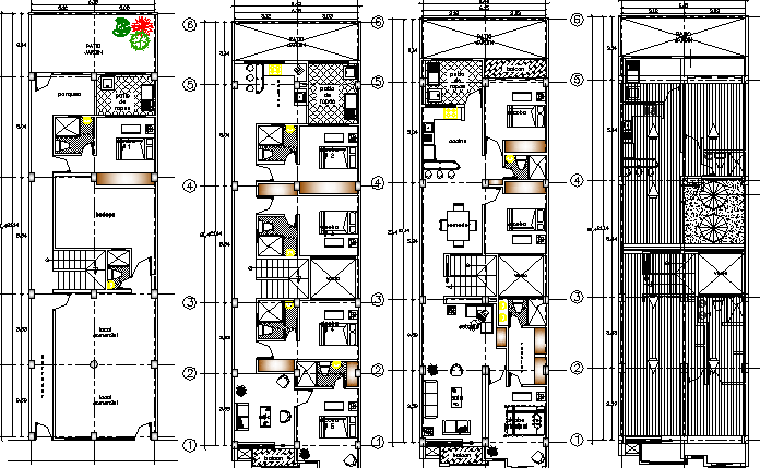 Multi-family housing building floor plan details dwg file