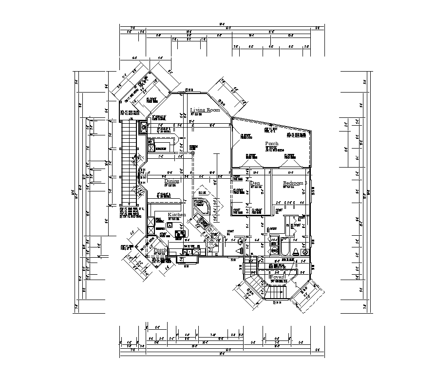 Multi-family housing bungalow detail plan layout autocad file