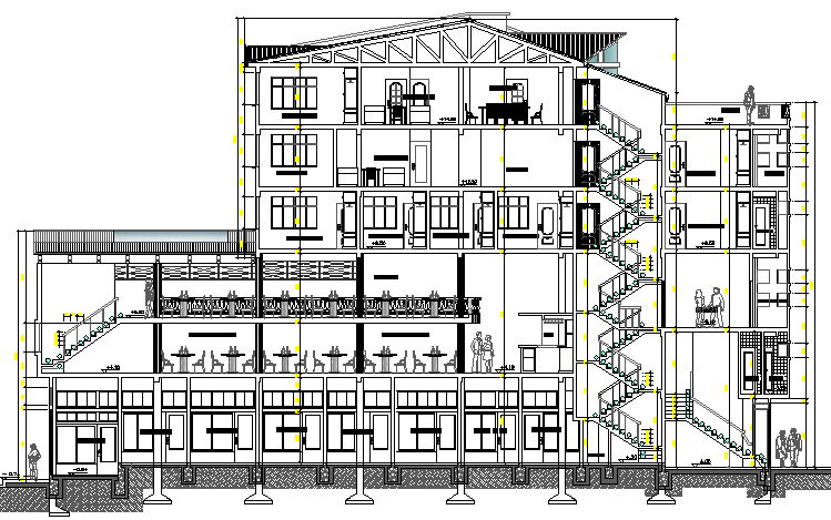 Multi-family residential apartment flat sectional view dwg file
