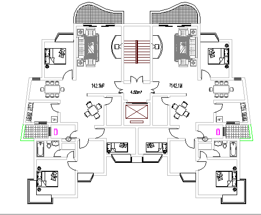 Multi-family residential apartment housing layout plan dwg file
