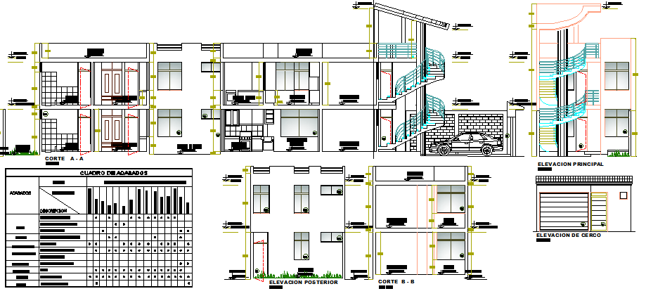 Multi-family residential building architecture project dwg file
