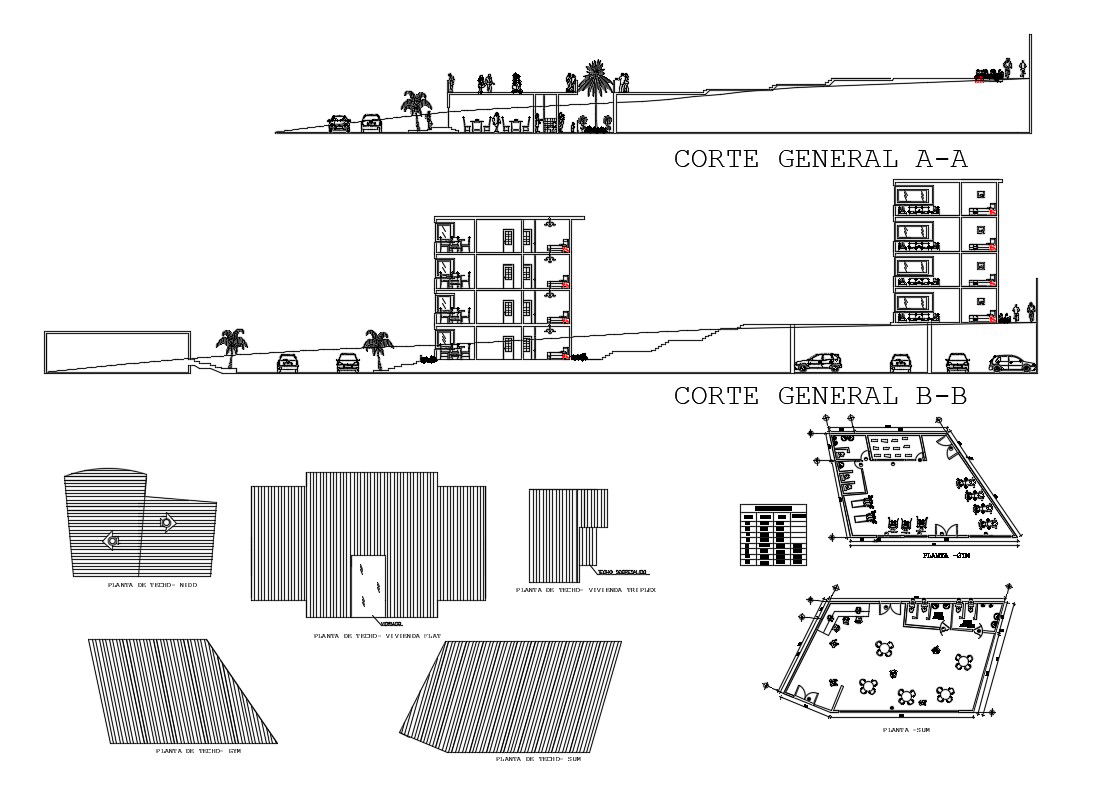Multi-family residential building section, plan and auto-cad details dwg file
