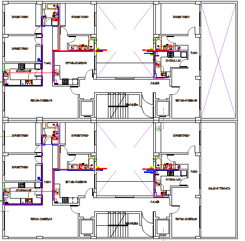 Multi-family residential housing building architecture layout dwg file