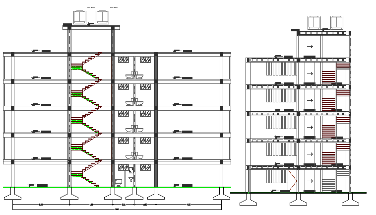 Multi-flooring admin office building sectional view details dwg file