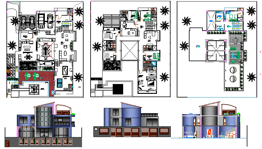 Multi-flooring beach house architecture project dwg file