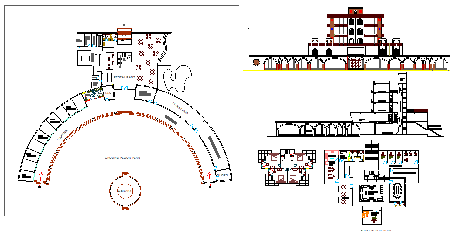 Multi-flooring college details architecture project dwg file