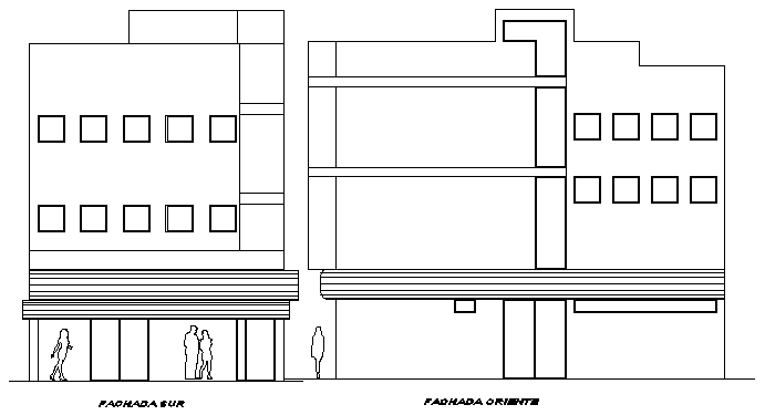Multi-flooring corporate office building elevation details dwg file
