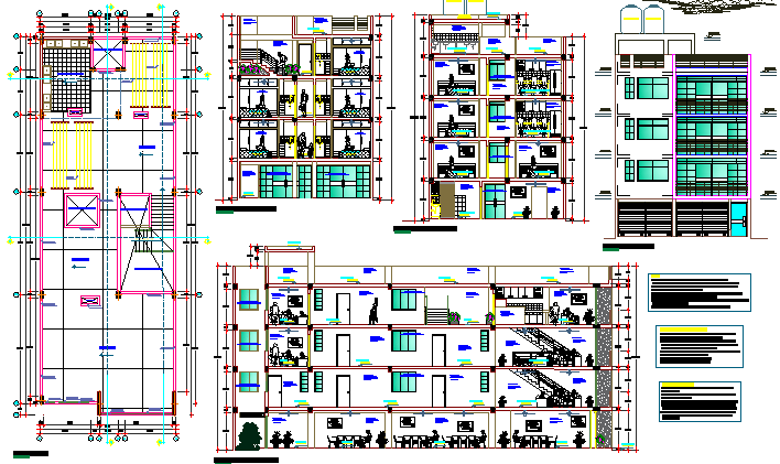 Multi-flooring housing building architecture project dwg file