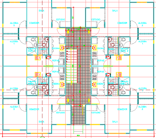 Multi-flooring housing building layout plan dwg file
