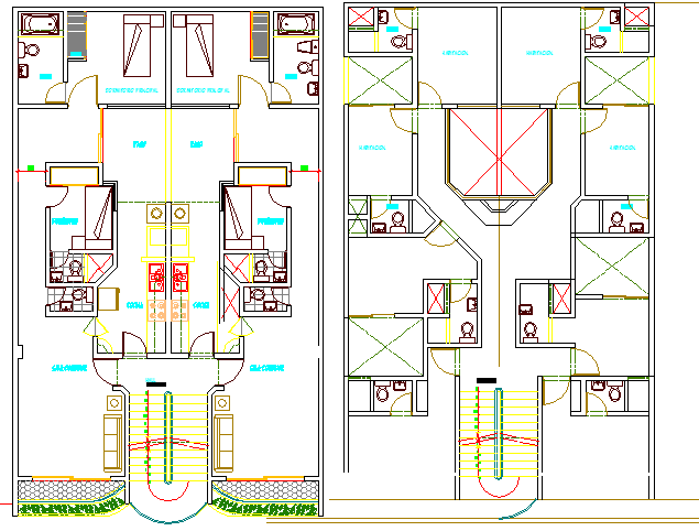 Multi-flooring housing building structure details dwg file