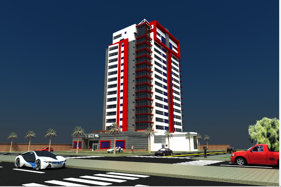 Multi-flooring office tower building 3d design dwg file