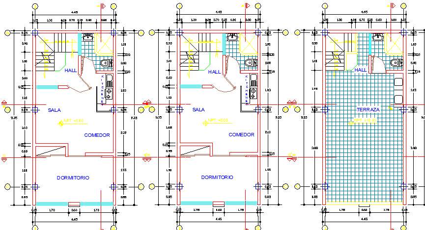 Multi-flooring residential building floor plan details dwg file