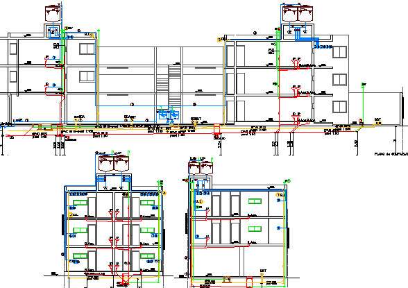 Multi-flooring residential building sectional view dwg file