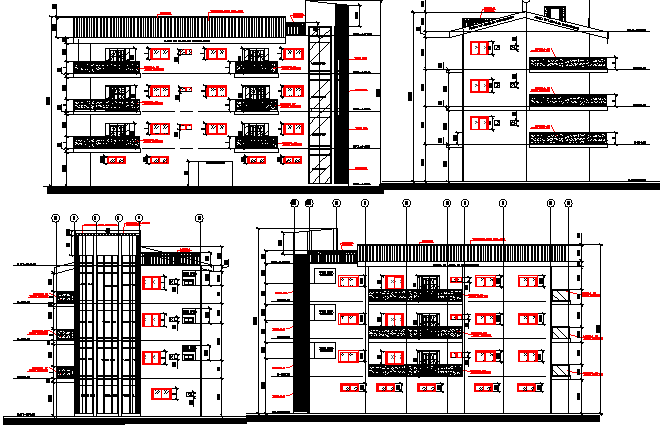 Multi-flooring residential building sectional view dwg file