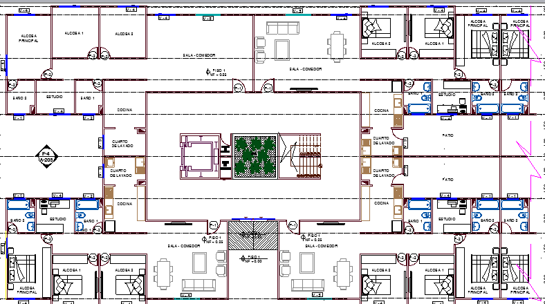 Multi-flooring residential building structural layout dwg file