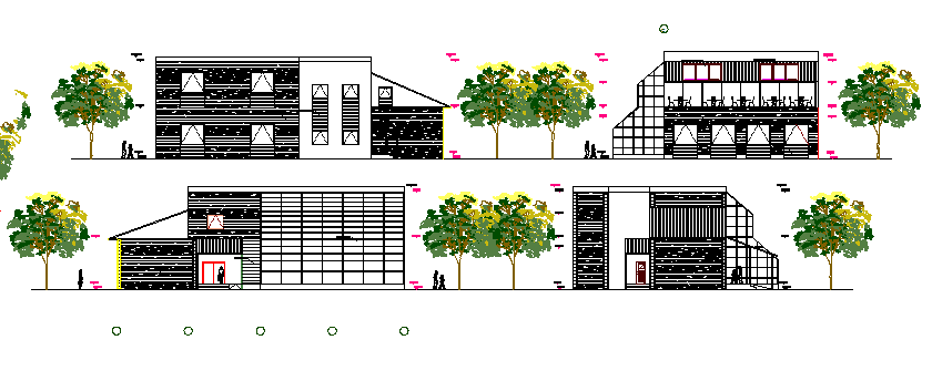 Multi-flooring restaurant all elevation and section details dwg file