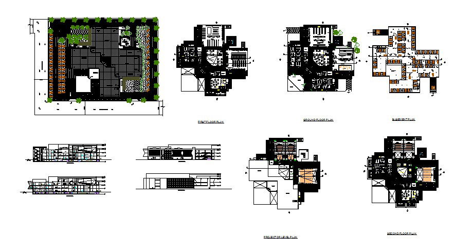Multi-flooring shopping mall building detailed architecture project dwg file