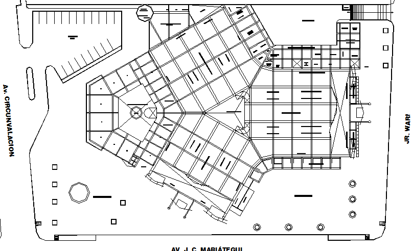 Multi-flooring shopping mall structural layout details dwg file